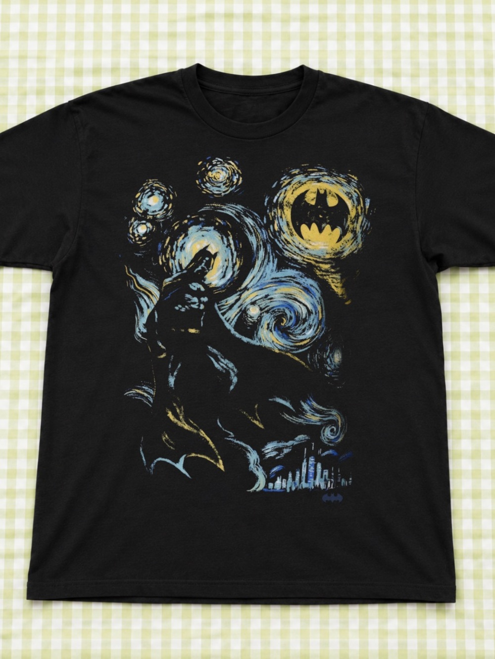 Men's Black Batman Swirl Graphic T-Shirt, Classic Gildan Tee, Gift For Movie Fan